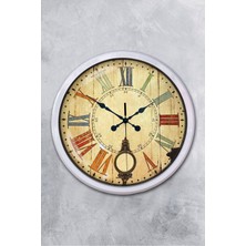 Platin Saat 52 cm Beyaz Metal Renk Duvar Saati