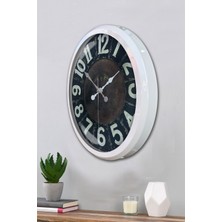 Platin Saat 52 cm Beyaz Metal Retro Duvar Saati