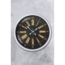 Platin Saat 52 cm Beyaz Metal Roma Rakamlı Duvar Saati