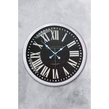 Platin Saat 52 cm Beyaz Metal Siyah Kadran Duvar Saati