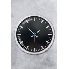 Platin Saat 52 cm Beyaz Metal Siyah Renk Duvar Saati