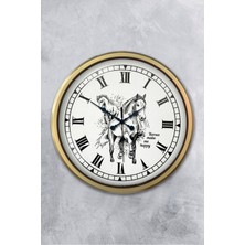 Platin Saat 52 cm Eskitme Metal At Duvar Saati