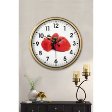 Platin Saat 52 cm Eskitme Metal Çilek Duvar Saati