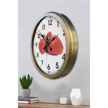 Platin Saat 52 cm Eskitme Metal Çilek Duvar Saati