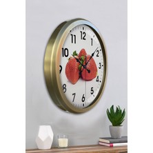 Platin Saat 52 cm Eskitme Metal Çilek Duvar Saati