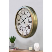 Platin Saat 52 cm Eskitme Metal Dakika Duvar Saati