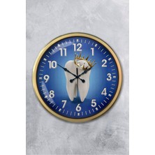 Platin Saat 52 cm Eskitme Metal Diş Hekimi Duvar Saati