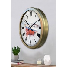 Platin Saat 52 cm Eskitme Metal Kayık Duvar Saati