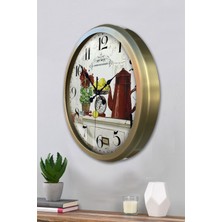 Platin Saat 52 cm Eskitme Metal Mutfak Duvar Saati