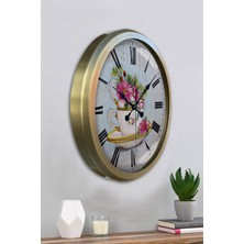 Platin Saat 52 cm Eskitme Metal Mutfak Duvar Saati