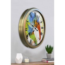 Platin Saat 52 cm Eskitme Metal Rengarenk Duvar Saati