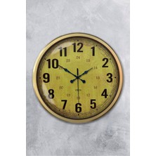 Platin Saat 52 cm Eskitme Metal Sarı Duvar Saati