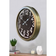Platin Saat 52 cm Eskitme Metal Siyah Kadran Duvar Saati