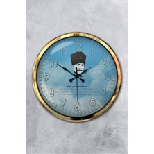 Platin Saat 52 cm Gold Metal Atatürk Duvar Saati