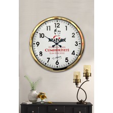 Platin Saat 52 cm Gold Metal Atatürk Duvar Saati
