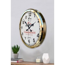 Platin Saat 52 cm Gold Metal Atatürk Duvar Saati