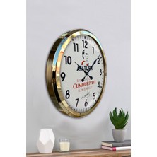 Platin Saat 52 cm Gold Metal Atatürk Duvar Saati