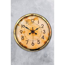 Platin Saat 52 cm Gold Metal Eskitme Kadran Duvar Saati