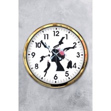 Platin Saat 52 cm Gold Metal Kuaför Duvar Saati