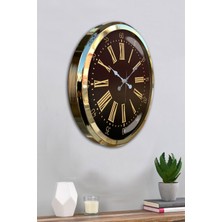 Platin Saat 52 cm Gold Metal Roma Rakamlı Duvar Saati