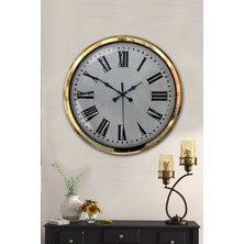 Platin Saat 52 cm Gold Metal Roma Rakamlı Duvar Saati