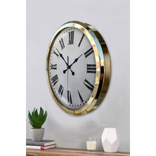 Platin Saat 52 cm Gold Metal Roma Rakamlı Duvar Saati