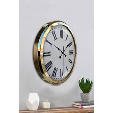 Platin Saat 52 cm Gold Metal Roma Rakamlı Duvar Saati