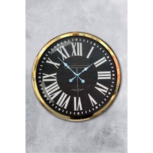 Platin Saat 52 cm Gold Metal Siyah Kadran Duvar Saati