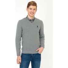 U.S. Polo Assn. Erkek Gri Melanj Basic Triko Kazak 50236962-VR086