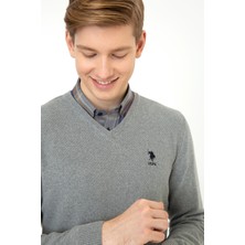 U.S. Polo Assn. Erkek Gri Melanj Basic Triko Kazak 50236962-VR086