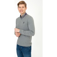 U.S. Polo Assn. Erkek Gri Melanj Basic Triko Kazak 50236962-VR086