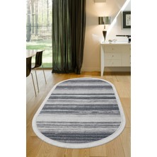 Dijidekor 9026 Gri Saçaklı Dijital Oval Halı Kaymaz Yıkanabilir Iskandinav Yolluk 200X300