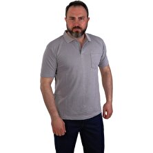 Eserıs Polo Yaka Kısa Kol Penye Iş Tişörtü Cepli Boyama Gri