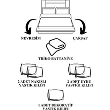 Minelya Home 8 Parça Pamuklu Triko Battaniyeli Aydos Çift Kişilik Nevresim Takımı