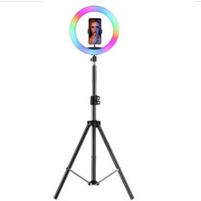 Asfal 10 inç 26 cm Rgb Işık Çok Renkli LED Make Up Selfie Işığı 210 cm Tripot Selfie Çubuğu Tiktok Işığı