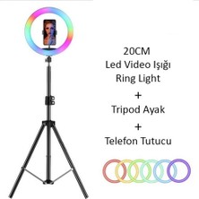 Asfal 10 inç 26 cm Rgb Işık Çok Renkli LED Make Up Selfie Işığı 210 cm Tripot Selfie Çubuğu Tiktok Işığı