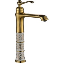 LPD Seramik Desenli Çanak Banyo Lavabo Bataryası Gold