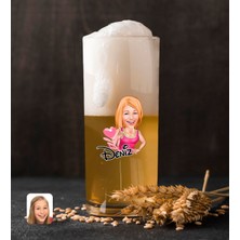 BK Kişiye Özel Kadın Karikatürlü Renkli Baskılı Hiball Bira Bardağı-49