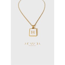 Jewel H Harfi Kare Gold Altın Kaplama Kolye