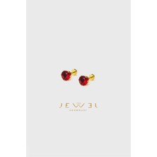 Jewel Kırmızı Pırlanta Gold Altın Kaplama Kıkırdak Küpe