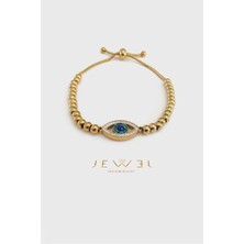 Jewel Asansörlü Yeşil Taşlı Göz Gold Altın Kaplama Bileklik