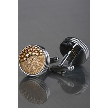 Kravatkolik Gümüş - Altın Renk Sarı Taşlı Kol Düğmesi KD1205