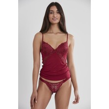 Pierre Cardin Kadın Dantelli Penye Atlet Külot / Kaşkorse Set - 356 Bordo