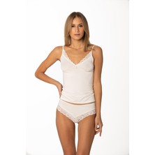 Pierre Cardin Kadın Dantelli Penye Atlet Külot / Kaşkorse Set - 396 Ekru