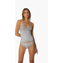 Pierre Cardin Kadın Dantelli Penye Atlet Külot / Kaşkorse Set - 315 Mist