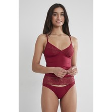 Pierre Cardin Kadın Dantelli Penye Atlet Külot / Kaşkorse Set - 325 Bordo