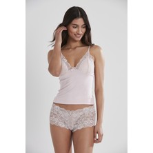 Pierre Cardin Kadın Dantelli Penye Atlet Külot / Kaşkorse Set - 332 Pudra