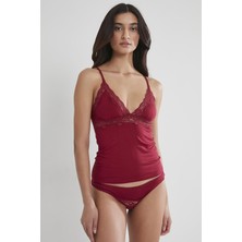 Pierre Cardin Kadın Dantelli Penye Atlet Külot / Kaşkorse Set - 367 Bordo