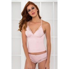 Pierre Cardin Kadın Dantelli Penye Atlet Külot / Kaşkorse Set - 396 Pudra