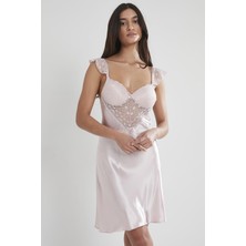 Pierre Cardin Kadın Saten Dantelli Gecelik 635 Pudra